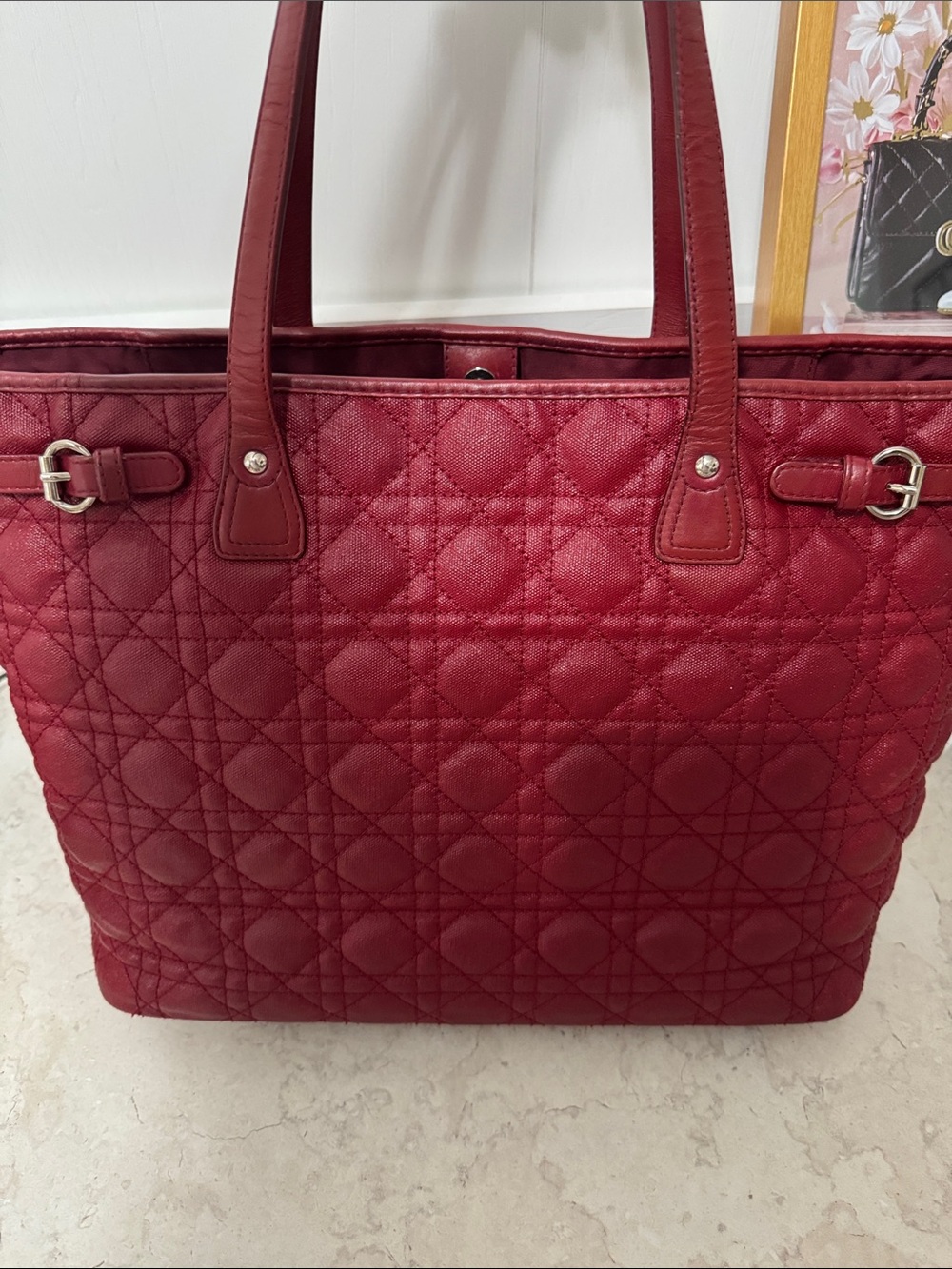 Dior Burgundy Quilted Tote with Signature Charms - Picture 9 of 13